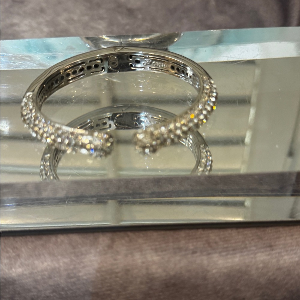 Joan Boyce Hinged Elegant Silver Crystal Bangle Bracelet - Picture 3 of 5